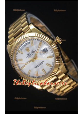 Rolex Day Date Reloj Réplica Japonés - Caja en Oro Amarillo Dial en Acero Estampado 40MM