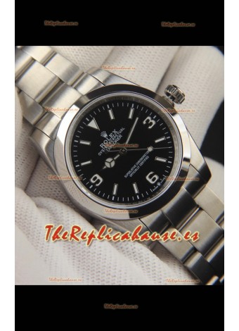 Rolex Explorer I Movimiento Japonés Reloj Réplica en Acero Inoxidable Dial Acero Negro 36MM