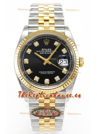 Rolex Super Clone Datejust ETA 3235 Movement 36MM Reloj Suizo Dos Tonos Amarillo Dial Negro