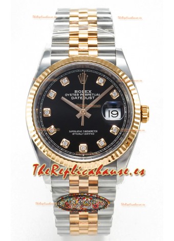 Rolex Super Clone Datejust ETA 3235 Movement 36MM Reloj Dos Tonos Oro Rosado Dial Negro