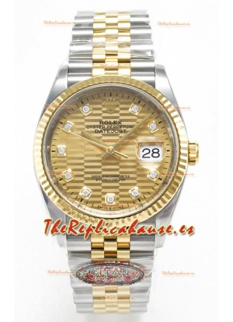 Rolex Super Clone Datejust ETA 3235 Movement 36MM Reloj Suizo Dos Tonos Oro Amarillo Dial Estriado
