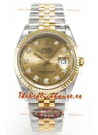 Rolex Super Clone Datejust ETA 3235 Movement 36MM Reloj Suizo Dos Tonos Oro Amarillo Dial Oro
