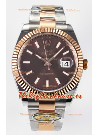 Rolex Super Clone Datejust ETA 3235 Movement 41MM Reloj Chapado Oro Rosado Dos Tonos Dial Marrón