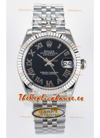 Rolex Super Clone Datejust ETA 2688 Movement 31MM Reloj Acero Inoxidable Dial Negro Romanos