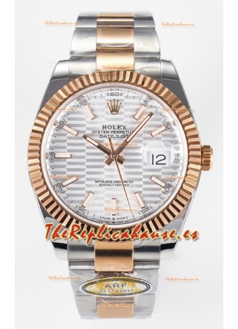 Rolex Super Clone Datejust ETA 3235 Movement 41MM Reloj Chapado en Oro Rosado Dos Tonos Dial Estriado