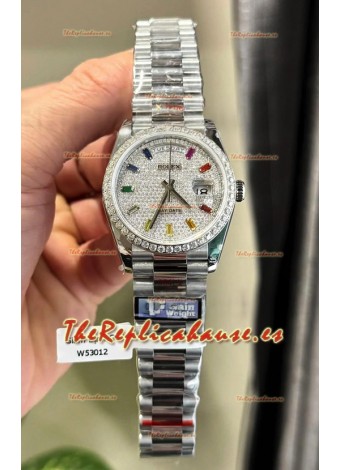 Rolex Day Date Super Clone Chapado Oro Blanco Reloj Personalizado y Modificado con Pavimentado en Diamantes