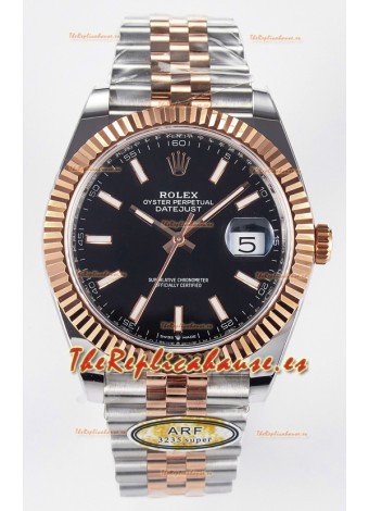 Rolex Super Clone Datejust ETA 3235 Movement 41MM Reloj Chapado en Oro Rosado Dos Tonos Dial Negro