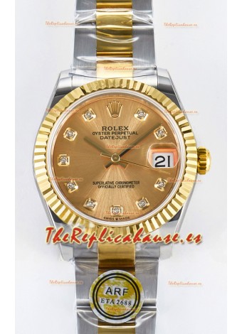 Rolex Super Clone Datejust ETA 2688 Movement 31MM Oro Amarillo Dos Tonos Dial Oro