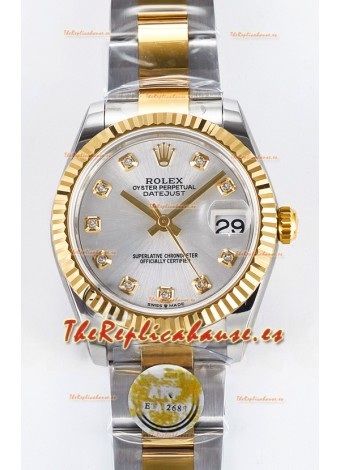 Rolex Super Clone Datejust ETA 2688 Movement 31MM Oro Amarillo Dos Tonos Suizo Dial Plateado