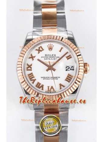 Rolex Super Clone Datejust ETA 2688 Movement 31MM Oro Rosado Dos Tonos Suizo Dial Blanco