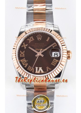 Rolex Super Clone Datejust ETA 2688 Movement 31MM Oro Rosado Dos Tonos Suizo Dial Marrón