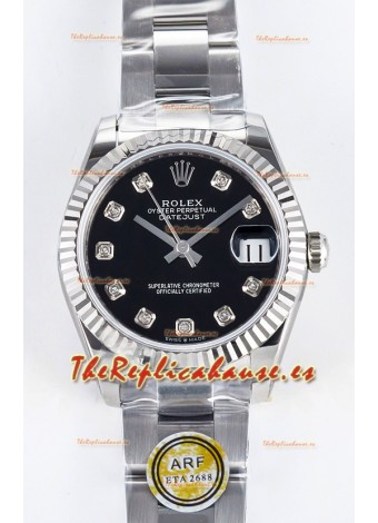 Rolex Super Clone Datejust ETA 2688 Movement 31MM Reloj Acero Inoxidable Dial Negro