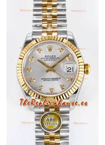 Rolex Super Clone Datejust ETA 2688 Movement 31MM Oro Amarillo Dos Tonos Dial Acero