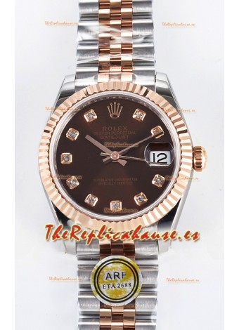 Rolex Super Clone Datejust ETA 2688 Movement 31MM Oro Rosado Dos Tonos Suizo Dial Marrón