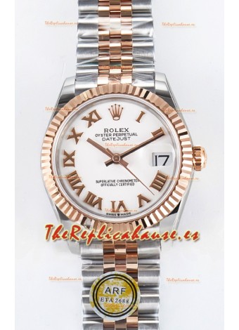 Rolex Super Clone Datejust ETA 2688 Movement 31MM Oro Rosado Dos Tonos Suizo Dial Blanco