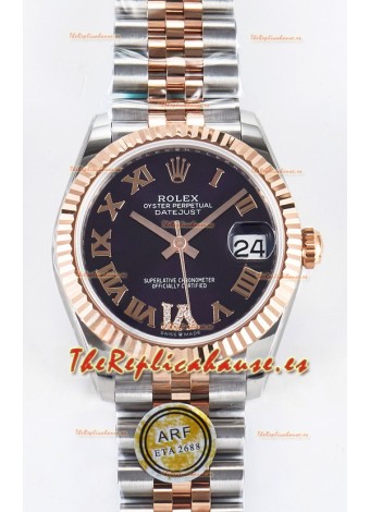 Rolex Super Clone Datejust ETA 2688 Movement 31MM Oro Rosado Dos Tonos Suizo Dial Morado