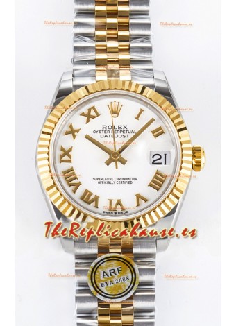 Rolex Super Clone Datejust ETA 2688 Movement 31MM Oro Amarillo Dos Tonos Suizo Dial Blanco