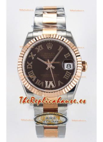 Rolex Super Clone Datejust ETA 2688 Movement 31MM Oro Rosado Dos Tonos Suizo Dial Marrón