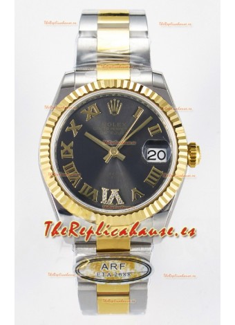 Rolex Super Clone Datejust ETA 2688 Movement 31MM Oro Amarillo Dos Tonos Suizo Dial Gris