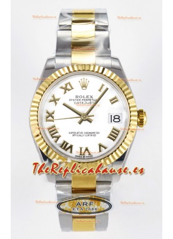 Rolex Super Clone Datejust ETA 2688 Movement 31MM Reloj Oro Amarillo Dos Tonos Dial Blanco