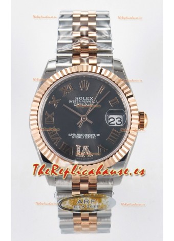 Rolex Super Clone Datejust ETA 2688 Movement 31MM Reloj Oro Rosado Dos Tonos Suizo Dial Gris