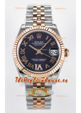 Rolex Super Clone Datejust ETA 2688 Movement 31MM Oro Rosado Dos Tonos Suizo Dial Morado
