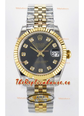 Rolex Super Clone Datejust ETA 2688 Movement 31MM Oro Amarillo Dos Tonos Suizo Dial Gris
