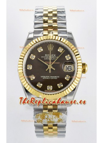 Rolex Super Clone Datejust ETA 2688 Movement 31MM Oro Amarillo Dos Tonos Suizo Dial Marrón