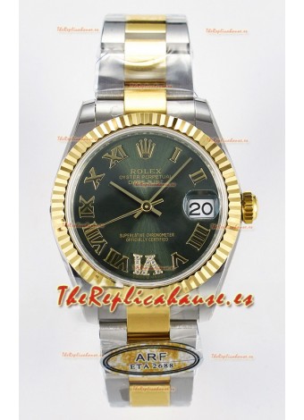 Rolex Super Clone Datejust ETA 2688 Movement 31MM Oro Amarillo Dos Tonos Suizo Dial Verde 