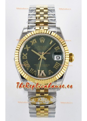Rolex Super Clone Datejust ETA 2688 Movement 31MM Oro Amarillo Dos Tonos Suizo Dial Verde 