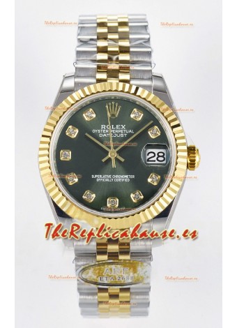 Rolex Super Clone Datejust ETA 2688 Movement 31MM Oro Amarillo Dos Tonos Suizo Dial Verde 