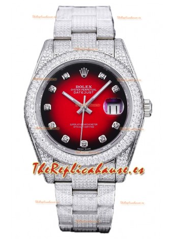 Rolex Datejust 41MM Réplica Suiza - Edición Iced Out en Dial Rojo