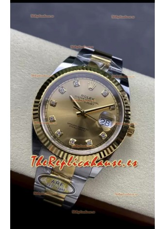 Rolex Datejust M126333 41MM ETA3235 72 Horas Energía Dial Dorado Diamantes Réplica Espejo 1:1 Oro Amarillo Acero 904L