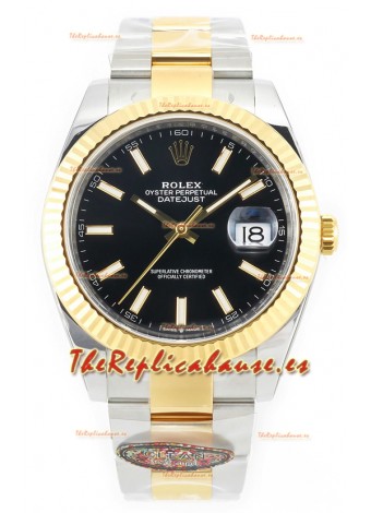 Rolex Datejust M126333 41MM ETA3235 72 Horas Energía Dial Negro Oyster Réplica Espejo 1:1 Oro Amarillo Acero 904L