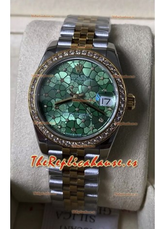 Rolex Datejust M278383RBR 31MM Réplica Suiza Oro Amarillo Dos Tonos - Dial Motivo Floral Calidad Espejo 1:1