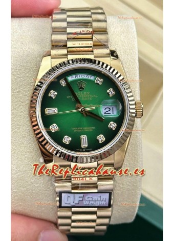 Rolex Day Date Super Clone Reloj Oro Amarillo 18K 36MM - Dial Verde Reloj Réplica Espejo 1:1 