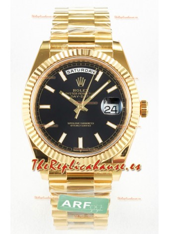 Rolex Day Date Super Clone Reloj Oro Amarillo 18K 40MM - Dial Negro 1:1 Calidad Espejo