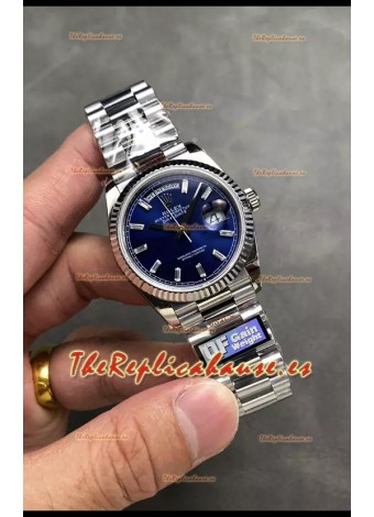 Rolex Day Date Super Clone Acero Inoxidable Dial Azul Reloj Marcadores Hora en Cristal 36MM - 1:1 Calidad Espejo