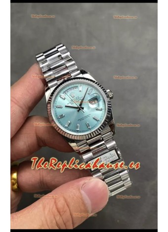 Rolex Day Date Super Clone Acero Inoxidable Dial Azul Ice Reloj Marcadores Hora en Cristal 36MM - 1:1 Calidad Espejo