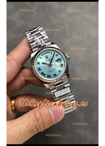 Rolex Day Date Super Clone Acero Inoxidable Dial Azul Ice Reloj Numerales Romanos 36MM - 1:1 Calidad Espejo