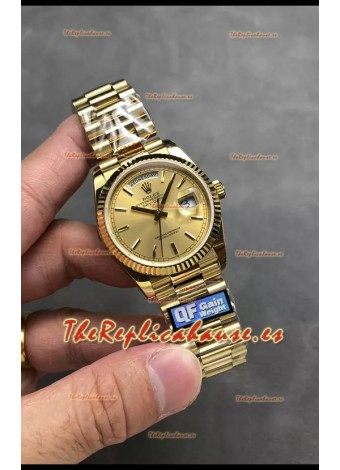 Rolex Day Date Super Clone Caja y Dial Oro Amarillo Reloj Numerales Stick 36MM - 1:1 Calidad Espejo