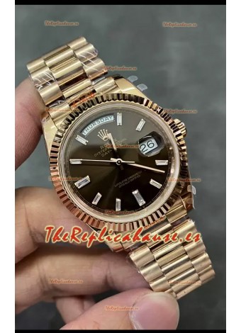 Rolex Day Date 40MM 228235 Oro Rosado Dial en Marrón Oscuro Reloj Réplica Espejo 1:1