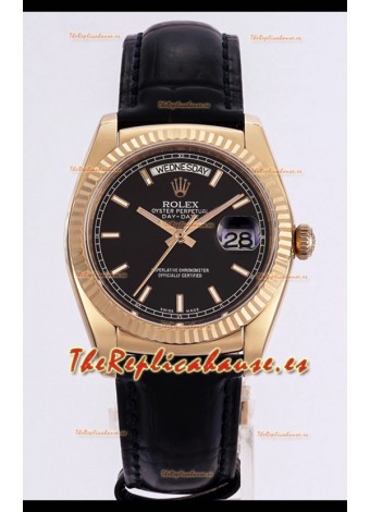 Rolex Day Date Oro Rosado Caja Acero 904L con Dial en Negro 36MM - Calidad Espejo 1:1