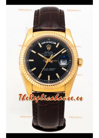 Rolex Day Date Reloj Oro Amarillo Caja Acero 904L Dial Negro 36MM - Calidad Espejo 1:1