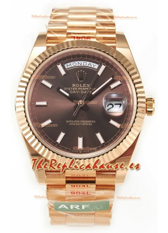 Rolex Day Date 40MM 1:1 Oro Rosado Dial Marrón Reloj Réplica Espejo 1:1