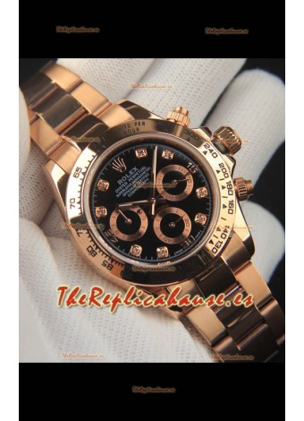 Rolex Daytona Movimiento Japonés Caja de Oro Reloj Réplica en Dial Negro 