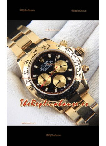 Rolex Daytona Movimiento Japonés Caja de Oro Reloj Réplica en Dial Negro 