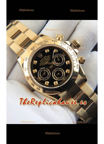Rolex Daytona Movimiento Japonés Caja de Oro Reloj Réplica en Dial Negro 