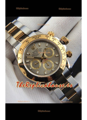 Rolex Daytona Movimiento Japonés Dos Tonos Caja de Oro Reloj en Dial Gris 