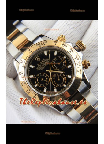 Rolex Daytona Movimiento Japonés Dos Tonos Caja de Oro Reloj en Dial Negro 
